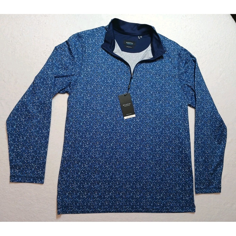 BUGATCHI Anthony OoohCotton Tech Quarter Zip Pullover Blue Floral Mosaic M NWT